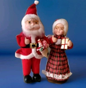 Vtg Mr/Mrs Santa Clause Figurines 1960s Taiwan Cloth W/foam Body Rare 11 in Tall - Picture 1 of 10