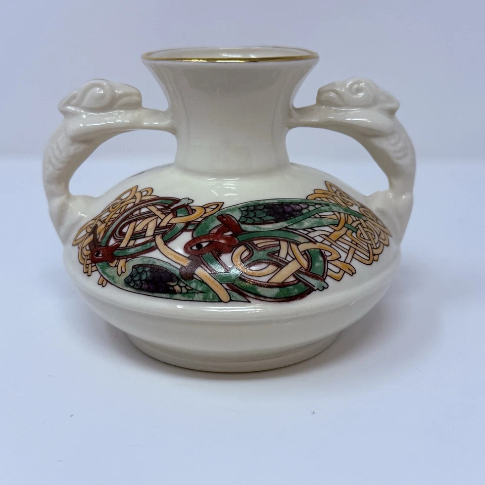 Jarrón de porcelana irlandés CRE con asas de animales dobles hecho a mano en Galway Irlanda firmado Foto 1 de 4