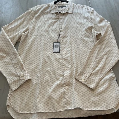 NWT John Varvatos Mens Cream Tan Skull Crossbones Long Sleeve Shirt Sz XL FLAW - Image 1 of 4