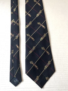 Polo Ralph Lauren hecho a mano de seda para hombre corbata azul marino dorado palos de golf borde rojo - Imagen 1 de 10