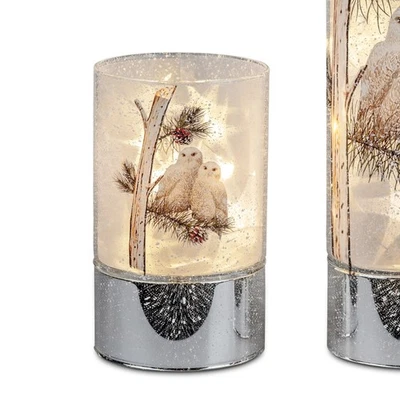 LED Lampe, Leuchte Zylinder WINTEREULEN auf Zweig H. 15cm silber Formano W25 - Bild 1 von 2