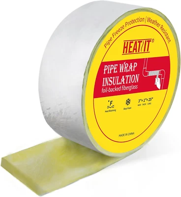HEATIT Foil-Backed Fiberglass Pipe Wrap, Pipe Insulation Wrap for Outdoor,Foam W