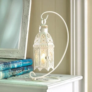 White Fancy Candle Lantern With Stand - Picture 1 of 6