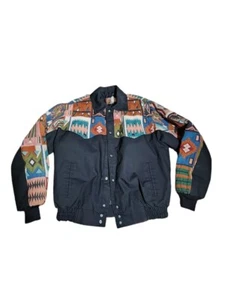 Vintage 80's David James Southwest Tapestry & Black Canvas Bomber Jacket Size XL - Picture 1 of 12