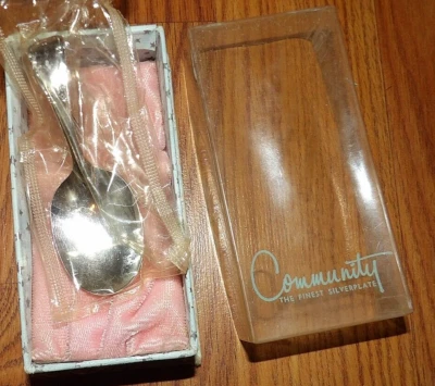 NEW Community Silverplate  Curved Handle Bent Baby Spoon- Huntington Pattern - Image 1 of 4