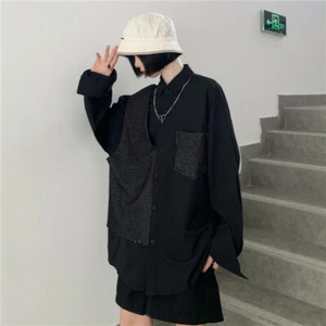 Ladies Punk Gothic Shirts Patchwork Pocket Casual Tops Blouse Hip Hop Oversized - Picture 1 of 6