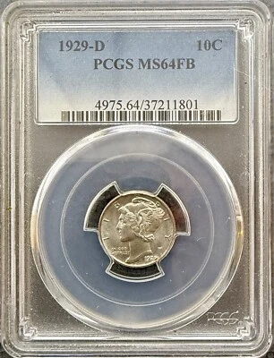 1929-D Mercury Dime PCGS MS64 Frosty Problem Free Choice/Near Gem Silver Coin - Image 1 of 4