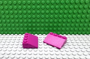 Lego 2 Magenta 4x3 Slopes 45 degree brick block NEW - Picture 1 of 1
