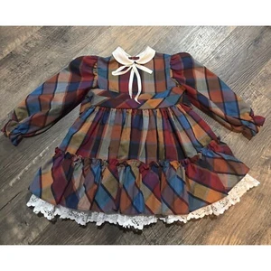 Martha's Miniatures Plaid Dress Peter Pan Collar Long Sleeve Vintage size 4/5 - Picture 1 of 15
