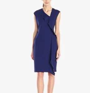 Anne Klein Dress 8 Ultramarine Blue Ruffle Stretch Sleeveless Career Church NWT - Picture 1 of 14