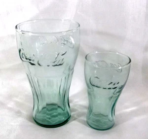 Green Tint Coke Contour 16 oz and 6 oz Glasses Embossed with "Coke"/"Coca Cola" - Picture 1 of 7