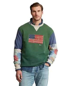 Polo Ralph Lauren USA Flag Patchwork Sleeve Fleece Sweatshirt Men's - Picture 1 of 4