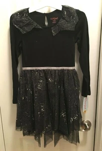 Skater Dress Girl's Black & Silver Size M 7/8 Silver Tulle Sequins NWT - Picture 1 of 11