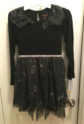 Skater Dress Girl's Black & Silver Size M 7/8 Silver Tulle Sequins NWT - Image 1 of 4