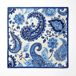 Carré de poche en soie véritable bleu royal fleur de cachemire - Photo 1/5