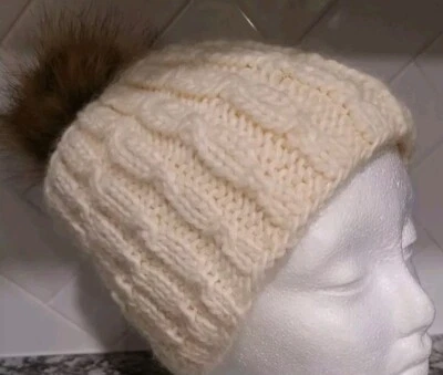 Черепаховый мех женщин мериноса шерсти смесь Beanie крышка шляпа Pom Pom кремовый цвет - Изображение 1 из 4