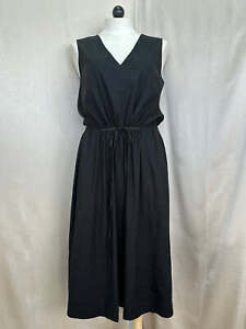 VINCE black Linen Rayon Blend Sleeveless Pocket Drawstring A-Line Midi Dress - L