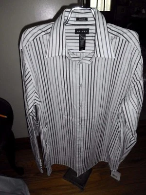 Mens Axcess Classic Black/White/Gray Striped Long Sleeve Button Shirt Size L NWT - Image 1 of 2
