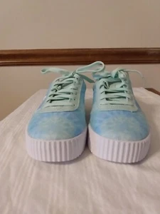 Puma Soft Foam Tie Dye Lace Up Shoes Mint And Green Big Kids Sz 7C NWOT - Picture 1 of 7
