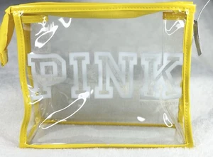 Victoria’s Secret PINK Logo Yellow Clear Makeup Beauty Travel Bag - Imagen 1 de 3