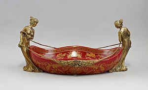 9937870-d Bowl Pheasants Female Characters Ceramics/Bronze 15 3/8x9 1/8x7 1/ - Picture 1 of 3