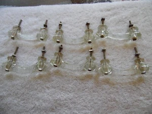 Vintage Set Of 6 Clear Glass Drawer Pulls Handles Depression Era & bolts - Picture 1 of 8