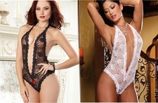 Body Sexy Teddy Pizzo Ampia Scollatura Lingerie Intimo Donna Bianco e Nero