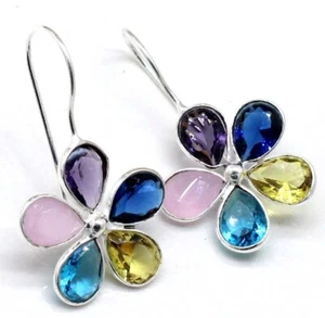 Rose Quartz & Topaz Gemstone 925 Sterling Silver Jewelry Earrings Size-1.50 - Picture 1 of 6