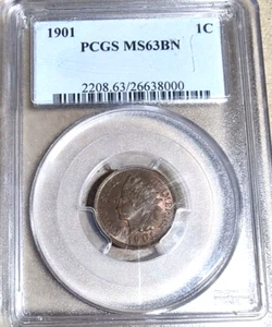 1901 Indian Head cent penny PCGS MS63BN - Picture 1 of 2