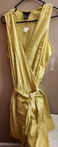 Sandro Cotton Blend True Wrap Dress Glazed Thistle Lemon Lime Plus Size 18 NWT - Picture 1 of 6