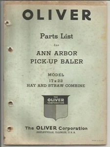 Oliver Ann Arbor Pickup Baler Model 17X22 Hay Straw Combine Parts List Catalog - Picture 1 of 2