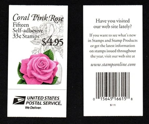 SC#BK 242B MNH, CORAL PINK ROSE UNOPENED BOOKLET OF 15, FV $4.95 (1999) - Picture 1 of 3