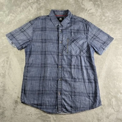 Rock & Republic Shirt Mens Large Blue Plaid Zip Pocket Short Sleeve Casual - Image 1 of 4