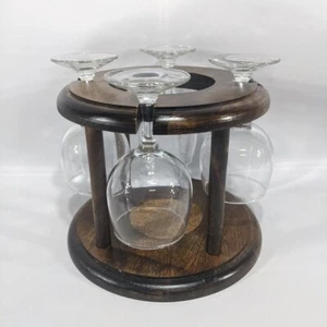 Vtg Wine Glass Rack Caddy for 4 Wine Glasses and Bottle Includes 4 Wine Glasses - Picture 1 of 10