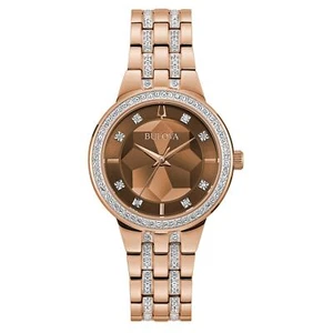 Reloj de cuarzo Bulova para dama cristal fantasma 3 manecillas esfera de vidrio mineral facetado - Imagen 1 de 5