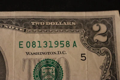[AUG 13, 1958] TWO DOLLAR FANCY BIRTHDAY NOTE  SN  E 08131958 A - Image 1 of 3