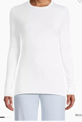 Camiseta Piel Manga Larga Delgada Pima Blanco Algodón Cuello Redondo Talla 0 Nueva Con Etiquetas Foto 1 de 4