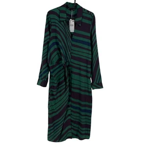 Mango Mng Mujer Verde Rayas Manga Larga Vestido Camisero Talla M - Imagen 1 de 11