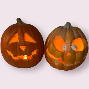 Lot of 2-Vtg Light Up Foam Blow Mold Pumpkins Halloween Trendmasters 1993 1995 - Picture 1 of 13