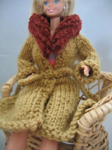 Hand Knit Doll Clothes fitted Coat Gold Rust fits 11.5" fashion doll as Barbie - Picture 1 of 2