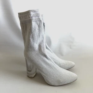 Botines Aldo Plateados Brillo Tejido Elástico Botines Mujer Talla 8.5 M Tacón Transparente - Imagen 1 de 12