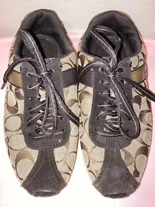 Coach Women's Renata Signature Jacquard Brown Lace Up Sneakers Size 6 - Picture 1 of 10