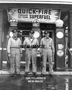 1933 STANDARD RED CROWN GLOBE PUMP GAS STATION ATTENDANT 8X10 PHOTO NORTH DAKOTA - Picture 1 of 1