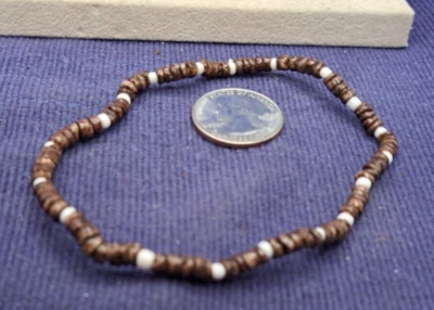 8” Shell Heishi and wood  Stretch Bracelet 5mm beads Tribal Style A185 - Image 1 of 4