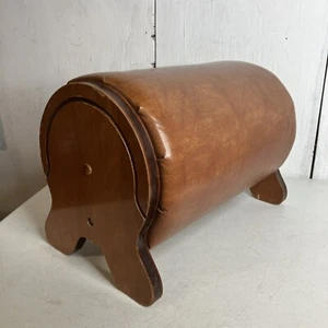 Vintage 1970s Real LEATHER Ottoman Foot Stool Round Cylinder Hippie Style MCM - Picture 1 of 12