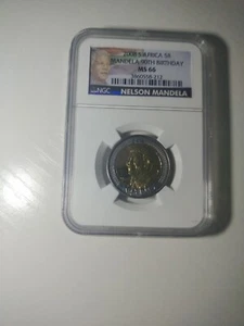 2008 South Africa 5 Rand 5R Nelson Mandela 90th Birthday Coin NGC MS66 - Picture 1 of 3