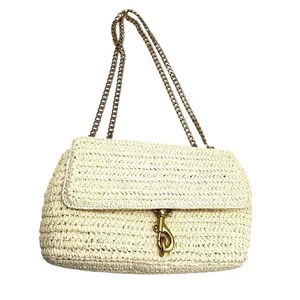 Rebecca Minkoff Edie Medium Crossbody / Shoulder Bag Raffia Gold Chain Designer - Picture 1 of 15