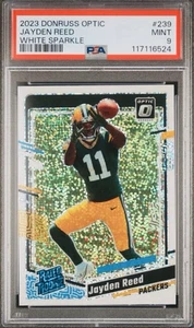 Donruss Optic Jayden Reed 239 2023 blanco brillante clasificación novato RC PSA 9 Packers - Imagen 1 de 2