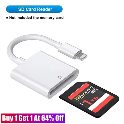 SD Card Adapter Camera Reader for iPad iPhone 6 6S 7 8 X Xs 11 12 13 Pro Max - Image 1 of 4