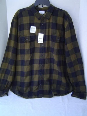 NEW MENS SONOMA BIG&TALL OLIVE AND BLACK FLANNEL LONG SLEEVE SHIRT 2XB - Image 1 of 4